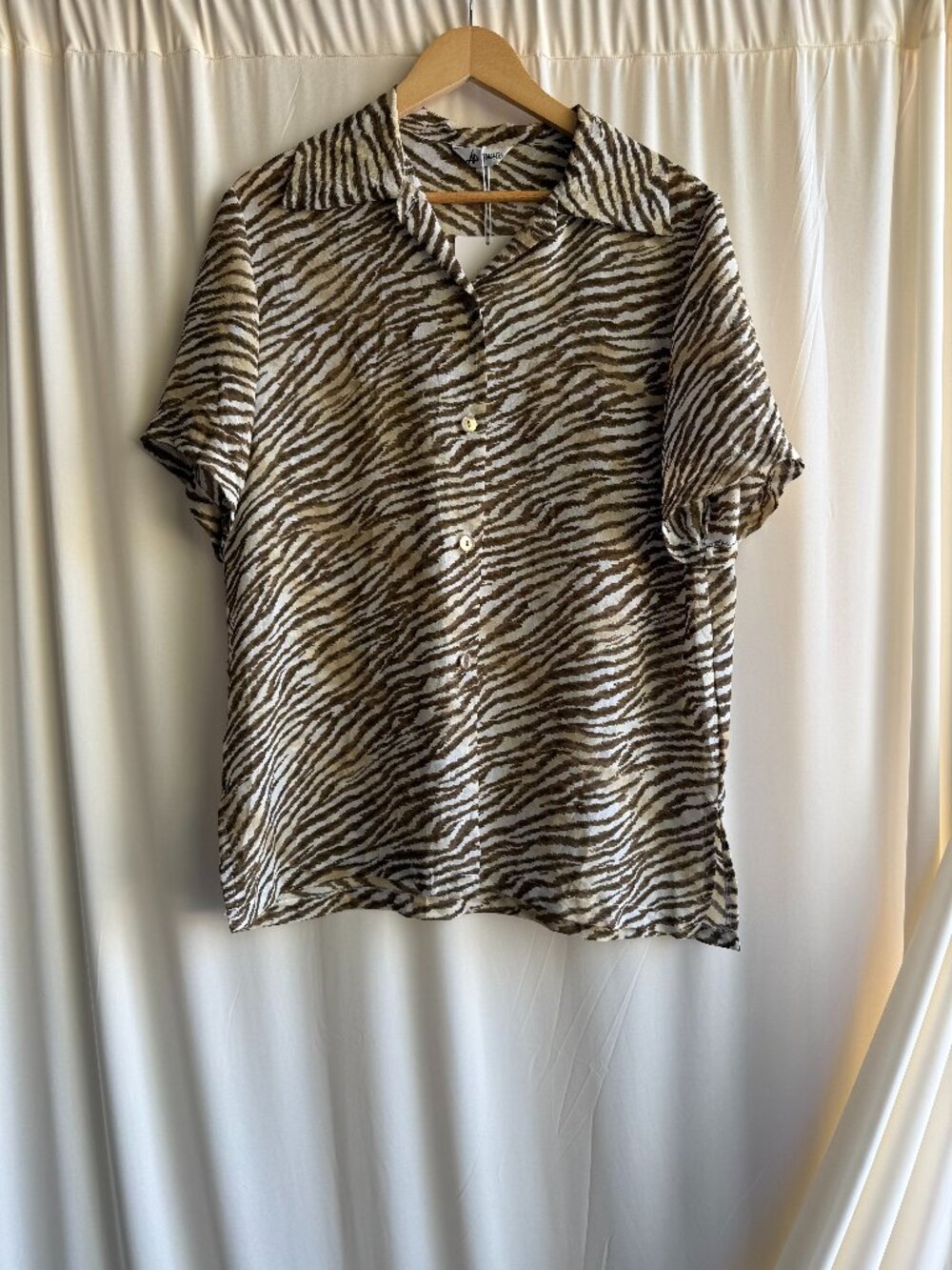 Vintage Zebra Print Sheer Chiffon Blouse Neutral Animal Print Top
